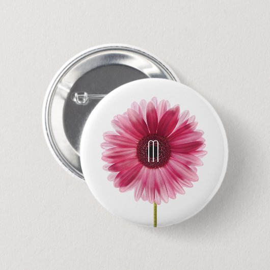 Modern Pink Floral Gerbera Daisy Button (Voorkant /achterkant)