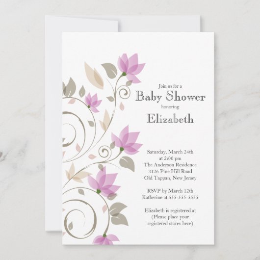 Modern Pink Floral Girl Baby shower Kaart (Voorkant)