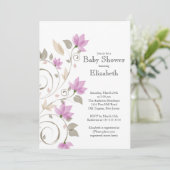 Modern Pink Floral Girl Baby shower Kaart (Staand voorkant)