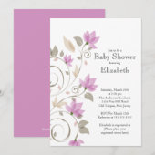 Modern Pink Floral Girl Baby shower Kaart (Voorkant / Achterkant)