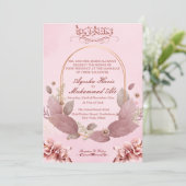 Modern Pink Floral Islamic Wedding Invitation Kaart (Staand voorkant)