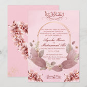 Modern Pink Floral Islamic Wedding Invitation Kaart (Voorkant / Achterkant)