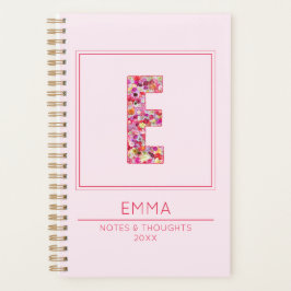Modern Pink Floral Monogram Weekly Letter E Planner