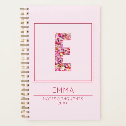 Modern Pink Floral Monogram Weekly Letter E Planner (Voorkant)