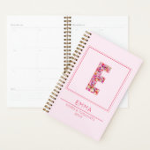 Modern Pink Floral Monogram Weekly Letter E Planner (Display)