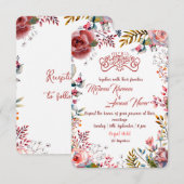 Modern Pink Floral Muslim Wedding Invitation Kaart (Voorkant / Achterkant)