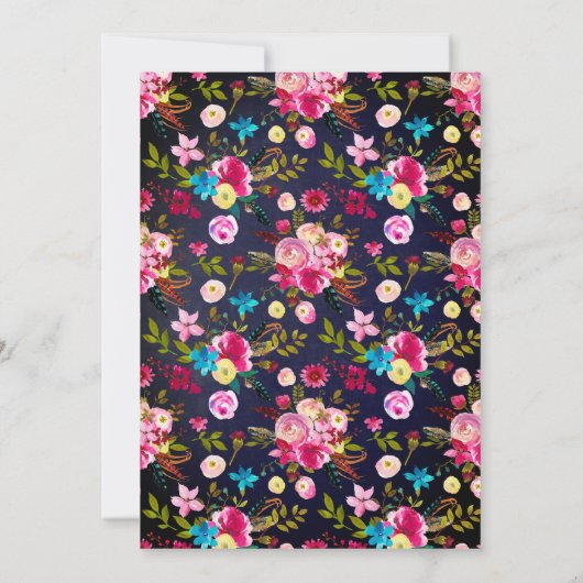 Modern Pink Floral Navy Blue Typography Wedding Kaart (Achterkant)