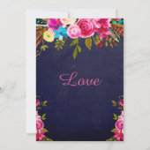 Modern Pink Floral Navy Blue Typography Wedding Kaart (Achterkant)