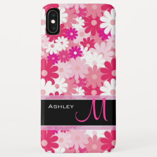 Modern Pink Floral Pattern Daisy Flowers Monogram Case-Mate iPhone Case