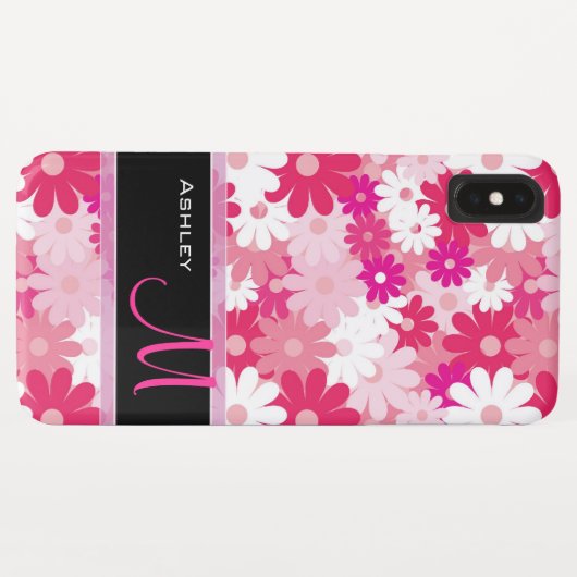 Modern Pink Floral Pattern Daisy Flowers Monogram Case-Mate iPhone Case (Achterkant (horizontaal))