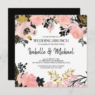 Modern Pink Floral Post Wedding Brunch Uitnodiging