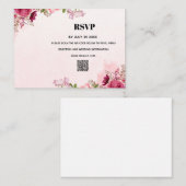 Modern Pink Floral QR Code Wedding RSVP Card Notitiekaartje (Voorkant / Achterkant)