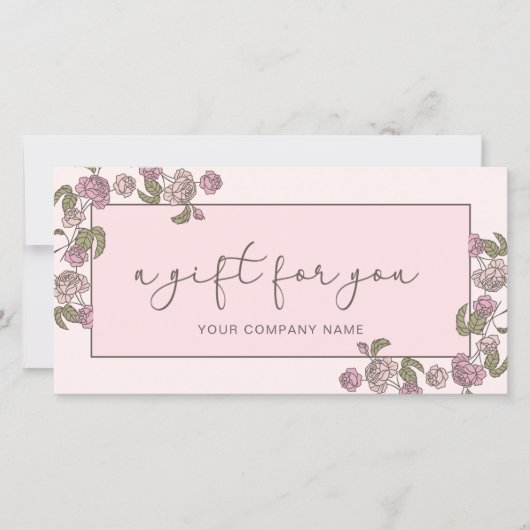 Modern Pink Floral Toevoegen Logo Cadeaubon (Voorkant)