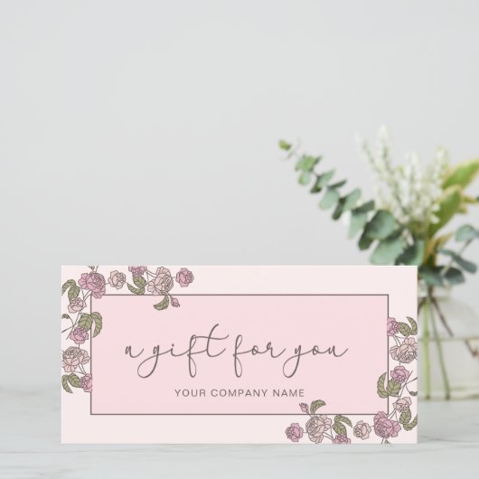 Modern Pink Floral Toevoegen Logo Cadeaubon (Staand voorkant)