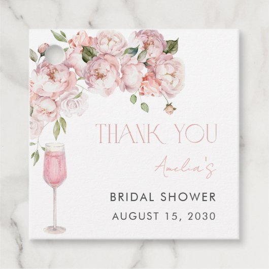 Modern Pink Floral Vrijgezellenfeest Hartelijk dan Bedankjes Labels (Voorkant)