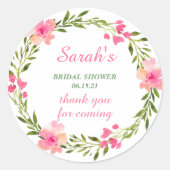 Modern Pink Floral Vrijgezellenfeest Hartelijk dan Ronde Sticker (Voorkant)