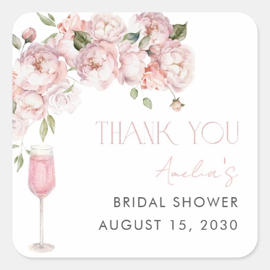 Modern Pink Floral Vrijgezellenfeest Hartelijk dan Vierkante Sticker (Voorkant)
