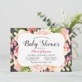 Modern Pink Floral Waterverf Girl Baby shower Kaart (Staand voorkant)