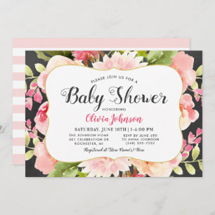 Modern Pink Floral Waterverf Girl Baby shower Kaart