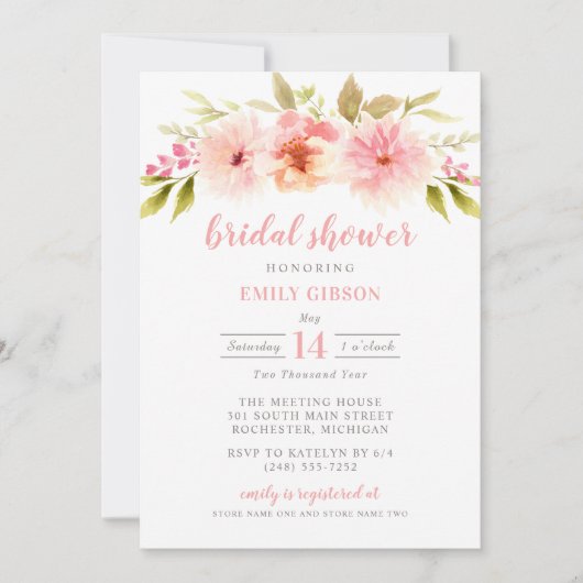 Modern Pink Floral Waterverf Vrijgezellenfeest Kaart (Voorkant)