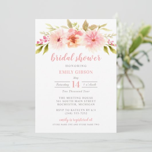 Modern Pink Floral Waterverf Vrijgezellenfeest Kaart (Staand voorkant)