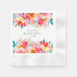 Modern Pink Floral Waterverf Vrijgezellenfeest Servet