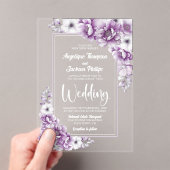 Modern Pink Floral Wedding Acryl Uitnodigingen (Insitu (Draagbaar))