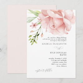 Modern Pink Floral Wedding Invitation Kaart