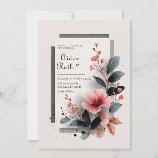 Modern Pink Floral Wedding Kaart (Voorkant)