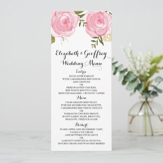 Modern  Pink Floral Wedding Menu (Staand voorkant)