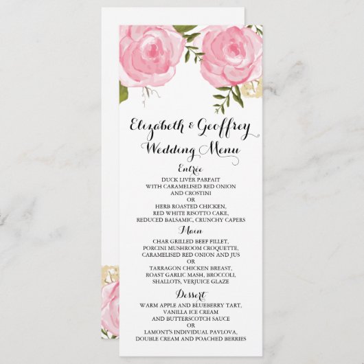 Modern  Pink Floral Wedding Menu (Voorkant / Achterkant)
