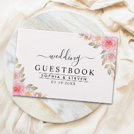 Modern Pink Floral Wedding Party with Golden Touch Gastenboek
