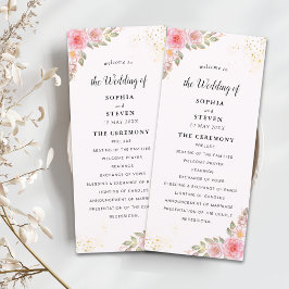 Modern Pink Floral Wedding Party with Golden Touch Programmakaart