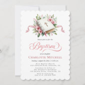 Modern Pink Flower Baptism Invitation Kaart (Voorkant)