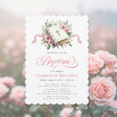 Modern Pink Flower Baptism Invitation Kaart
