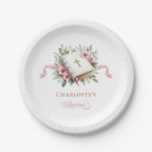 Modern Pink Flower Baptism Paper Plate Papieren Bordje (Voorkant)
