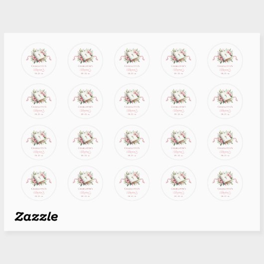 Modern Pink Flower Baptism Sticker (Vel)