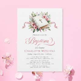 Modern Pink Flower Bible Baptism Kaart