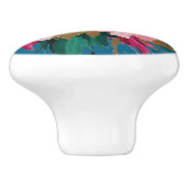 Modern Pink Flower Cluster with Gold Leaf Flourish Keramische Knop (Zijkant)