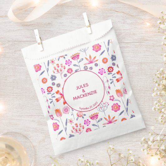 Modern Pink Flower Garden Boho Bedankzakje (Geknipt)