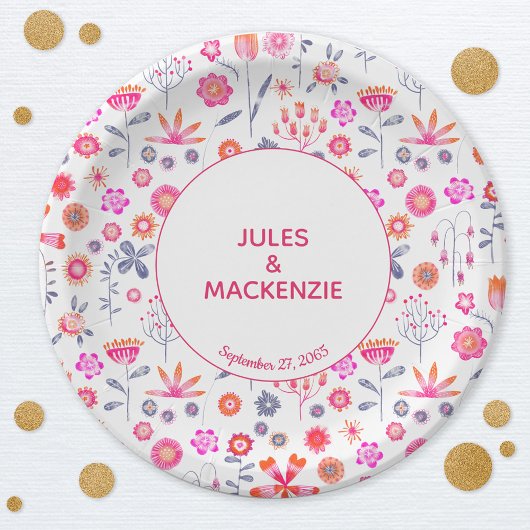 Modern Pink Flower Garden Boho Papieren Bordje