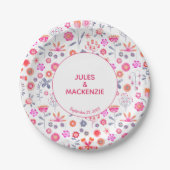 Modern Pink Flower Garden Boho Papieren Bordje (Voorkant)