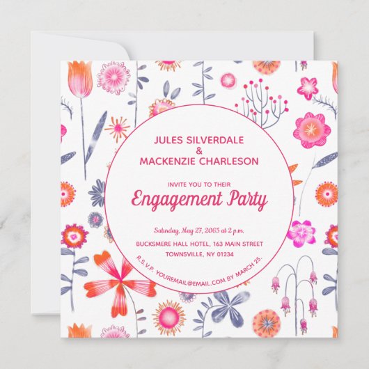 Modern Pink Flower Garden Boho Verloving Kaart (Voorkant)