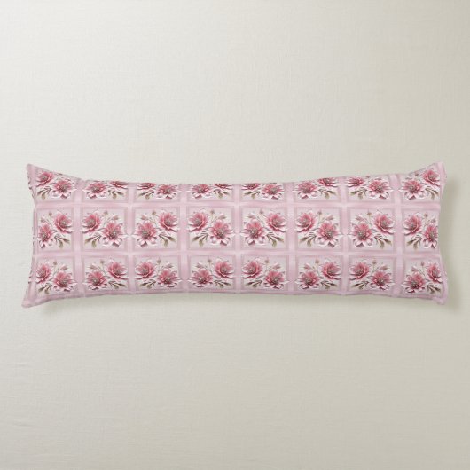 Modern Pink Flowers Body Pillow Lichaamskussen (Voorkant)