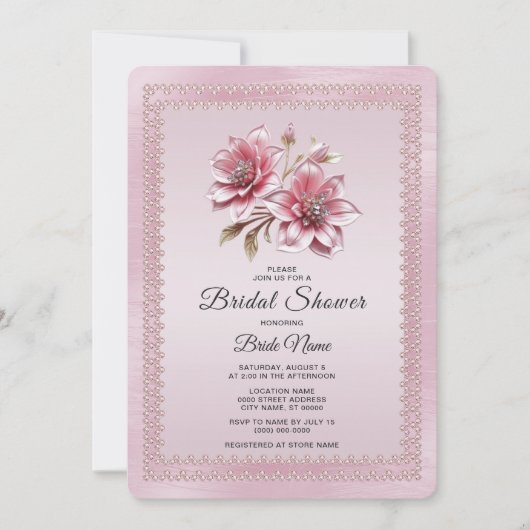 Modern Pink Flowers Bridal Shower Invitation Kaart (Voorkant)