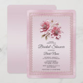 Modern Pink Flowers Bridal Shower Invitation Kaart (Voorkant / Achterkant)