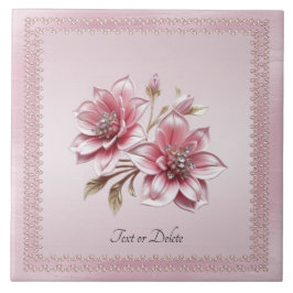 Modern Pink Flowers Ceramic Tile Tegeltje