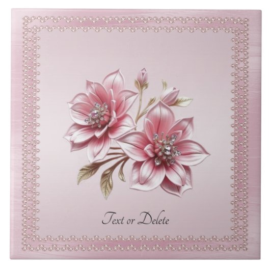 Modern Pink Flowers Ceramic Tile Tegeltje (Voorkant)