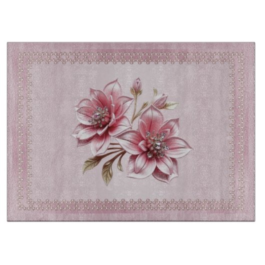 Modern Pink Flowers Cutting Board Snijplank (Voorkant)