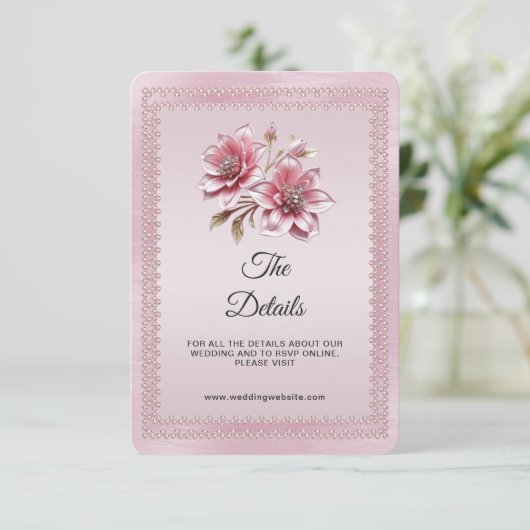 Modern Pink Flowers Detail Enclosure Card Informatiekaartje (Staand voorkant)